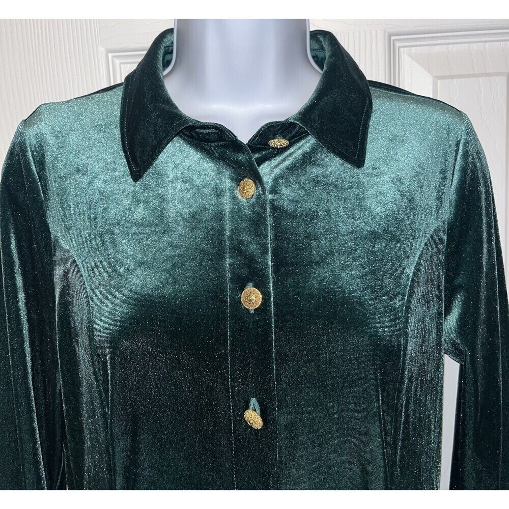 Soft Surroundings (Small) Women’s- Green Velvet Enchanted Button Shirt Fiona - Picture 5 of 16